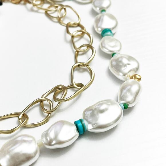 NEW Chico's Pearlescent Goldtone Collar Necklace - Picture 3 of 7